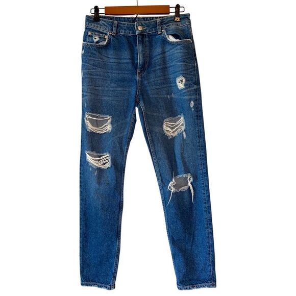 Zara Woman Ripped High Rise Relaxed Fit Jeans Size 4 - Picture 1 of 15